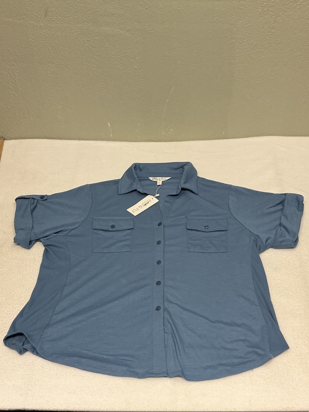 Women’s Kiss & Fly Soft Light Blue Top button down Sz 1X NWT. 3125